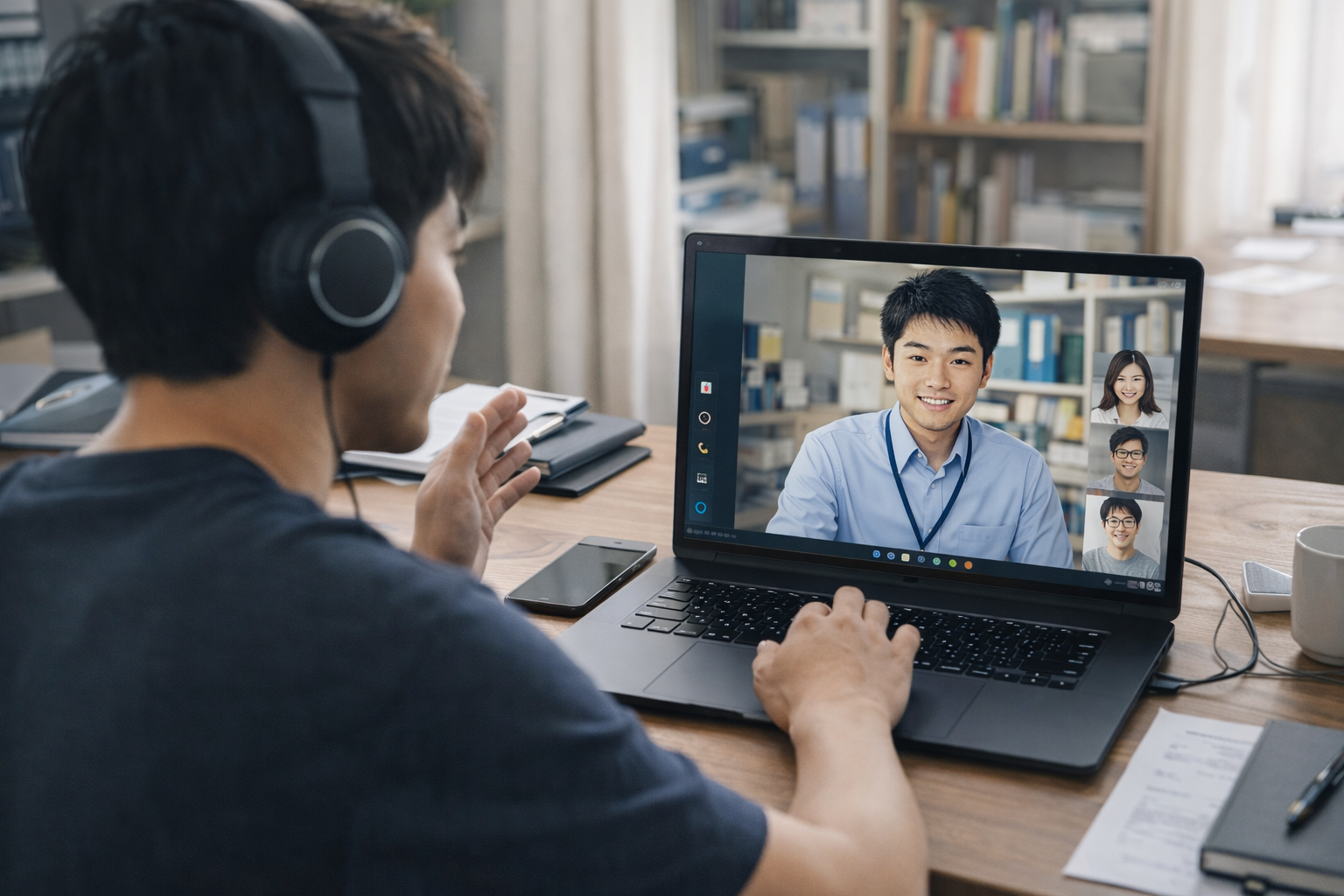 ビデオ会議中のビジネスマンたち