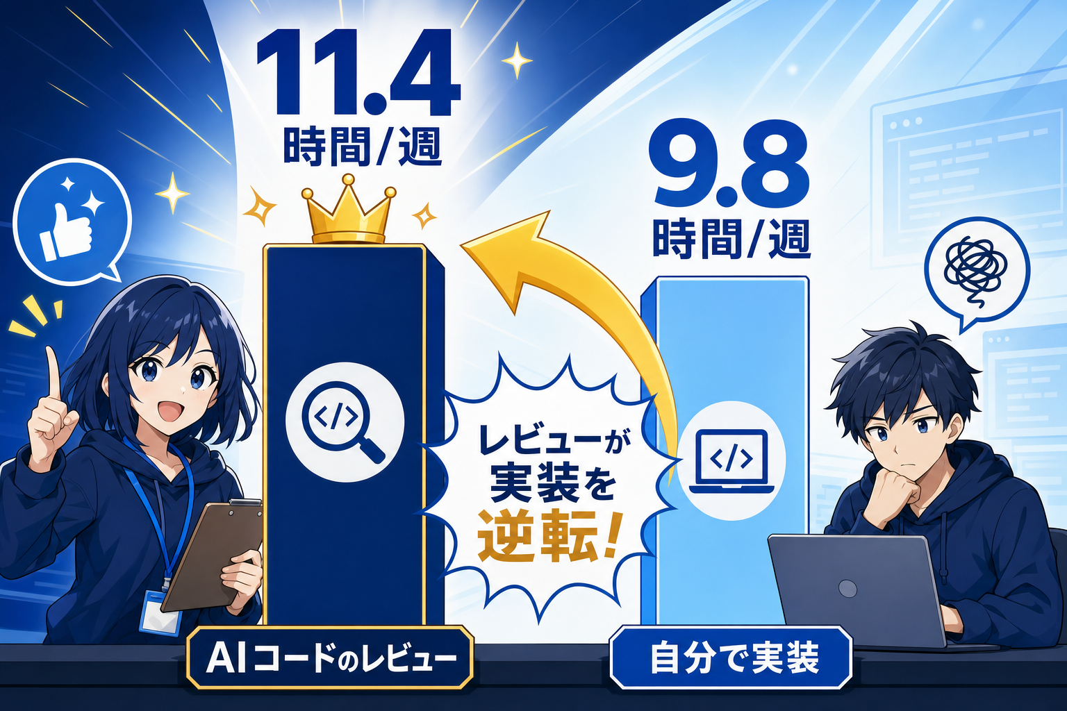 レビュー11.4時間 vs 実装9.8時間、作業の逆転
